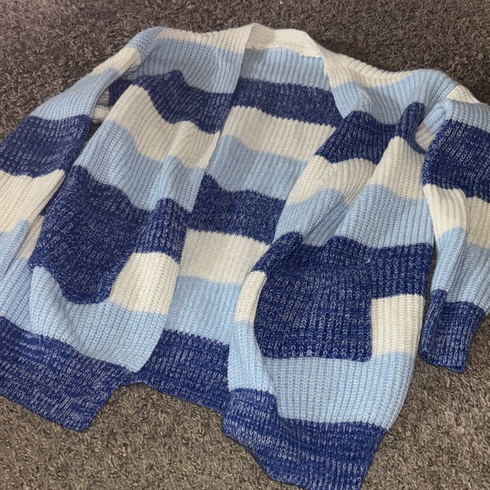 Blue and White Striped Cardigan